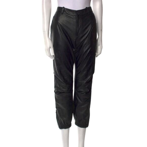 Nili Lotan Black Lambskin Leather Cropped French Military Jogger Pants SZ 8 (G - Picture 4 of 10